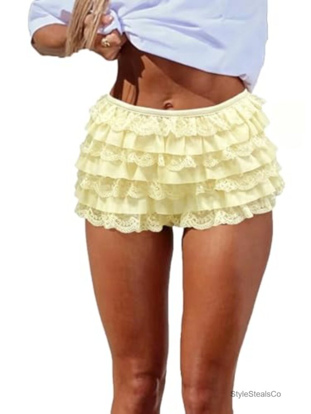 Y2K Lace Layered Ruffle Shorts Elastic High Waist Coquette Bloomers